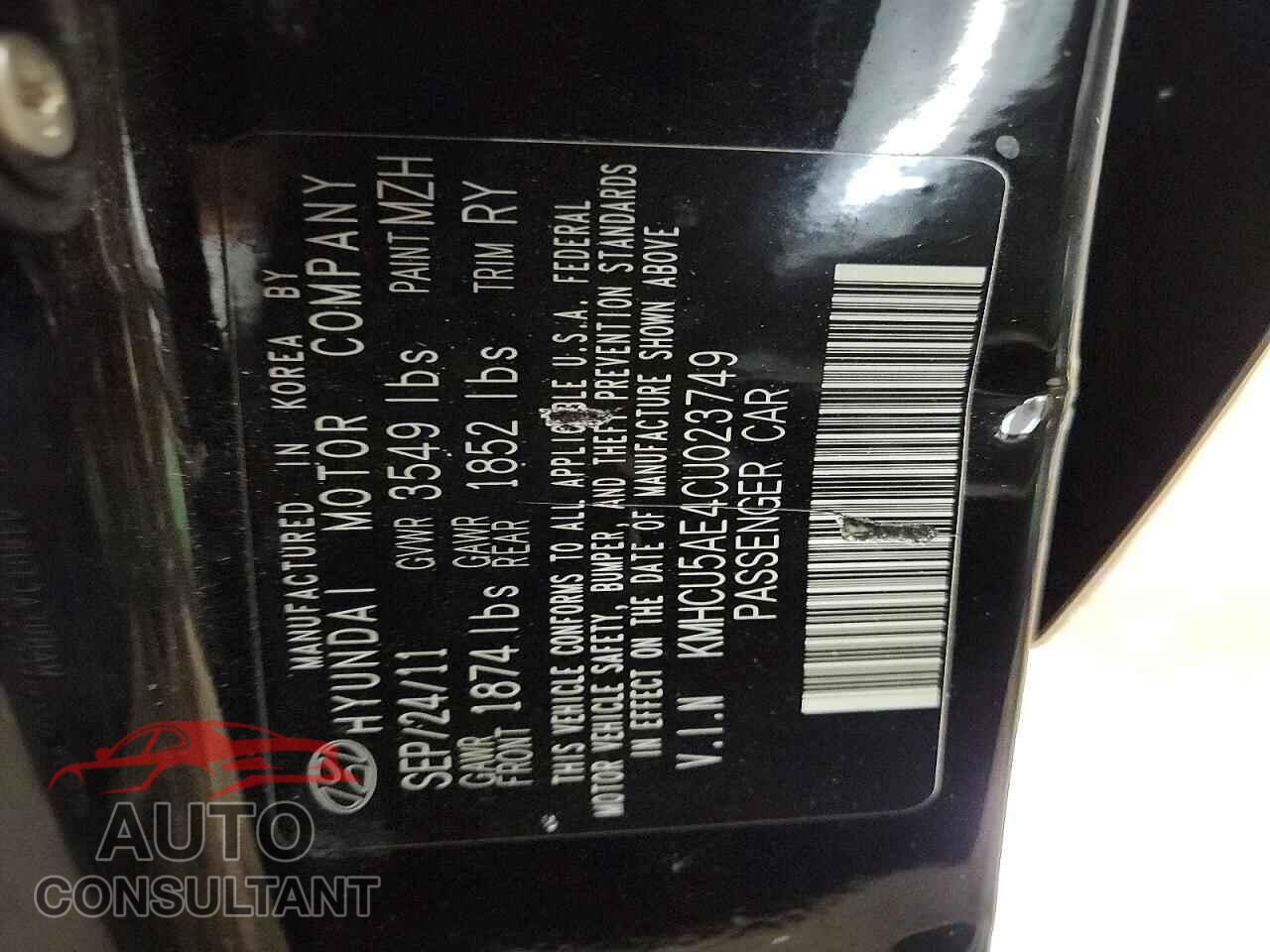 HYUNDAI ACCENT 2012 - KMHCU5AE4CU023749