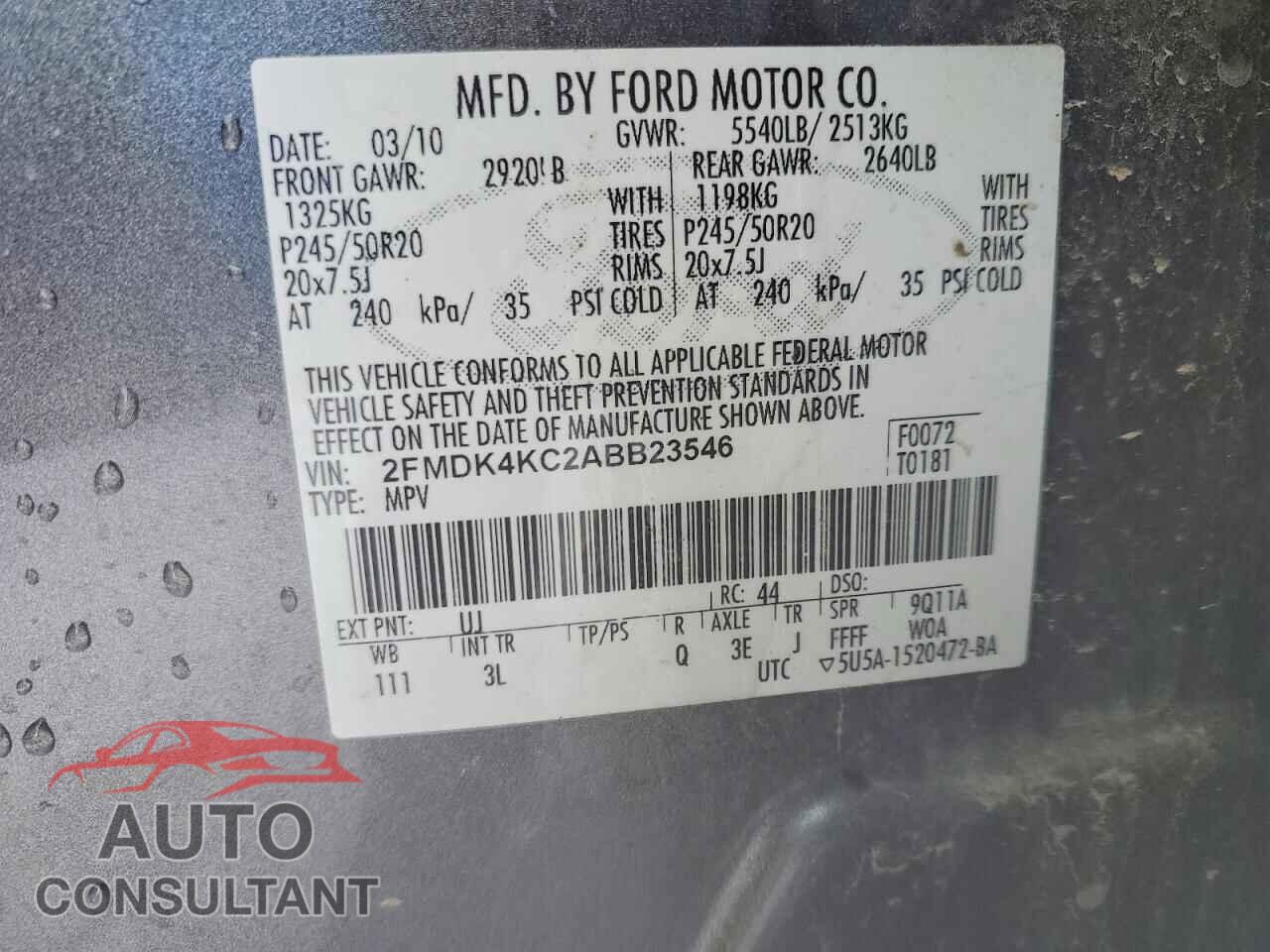FORD EDGE 2010 - 2FMDK4KC2ABB23546