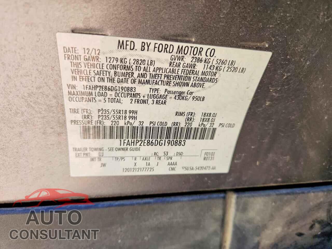 FORD TAURUS 2013 - 1FAHP2E86DG190883