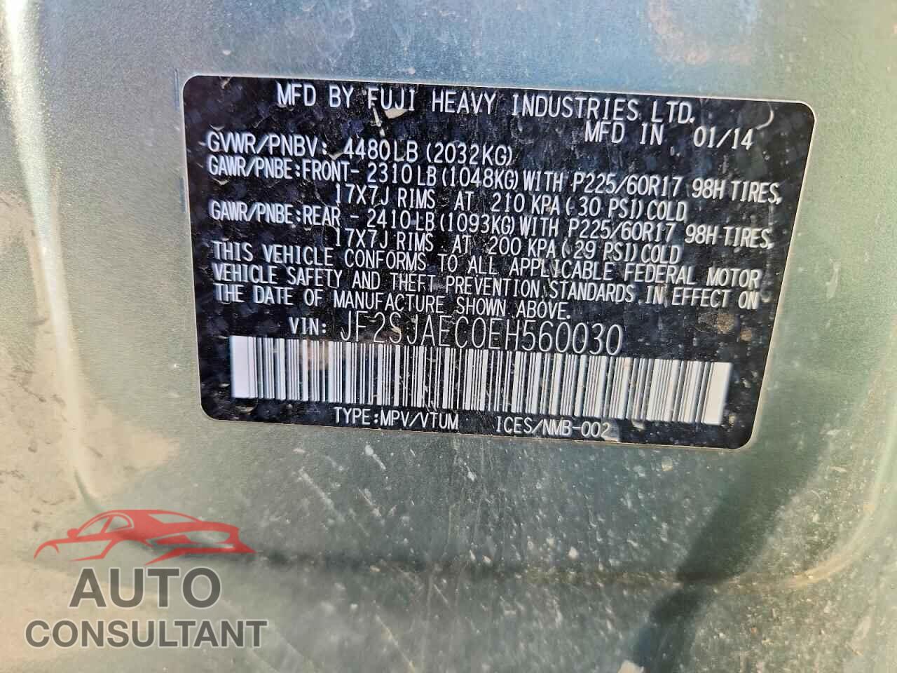 SUBARU FORESTER 2014 - JF2SJAEC0EH560030