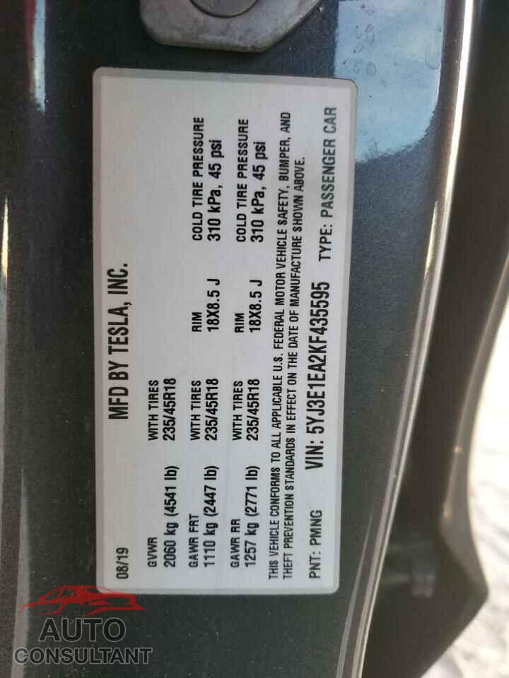 TESLA MODEL 3 2019 - 5YJ3E1EA2KF435595