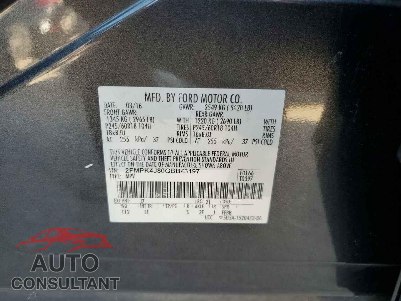 FORD EDGE 2016 - 2FMPK4J80GBB43197