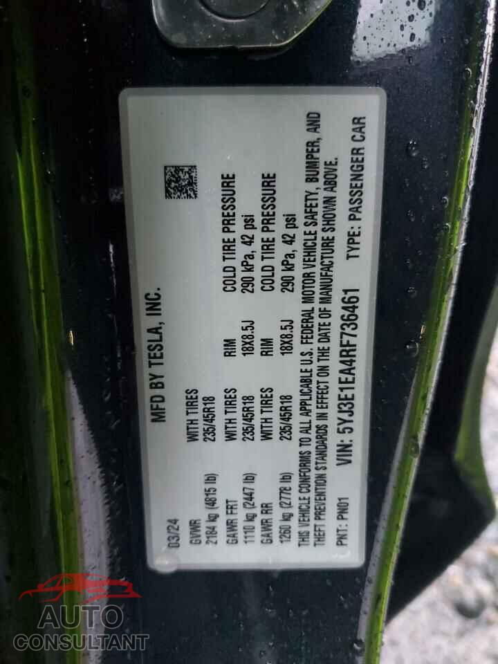 TESLA MODEL 3 2024 - 5YJ3E1EA4RF736461