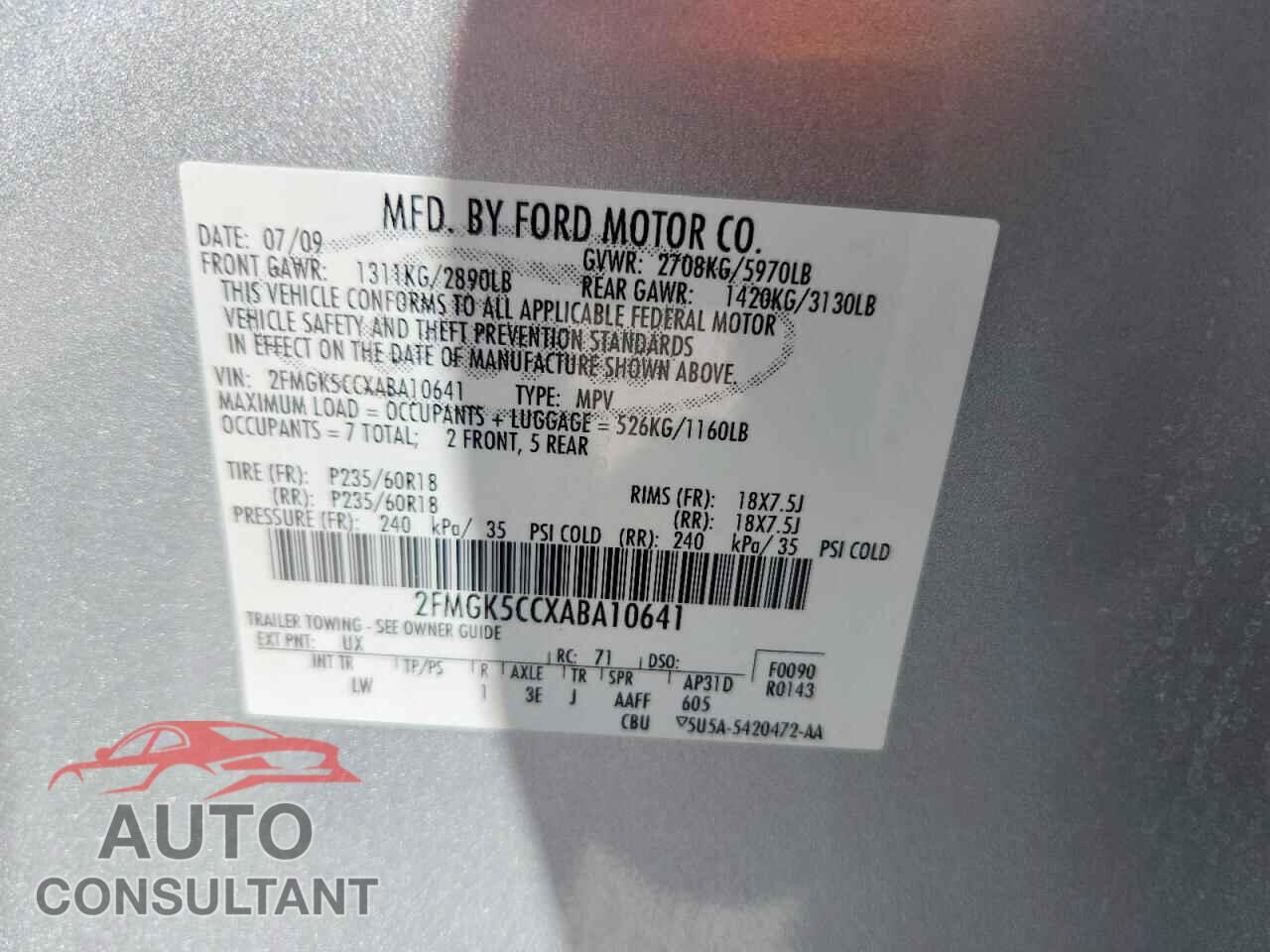 FORD FLEX 2010 - 2FMGK5CCXABA10641