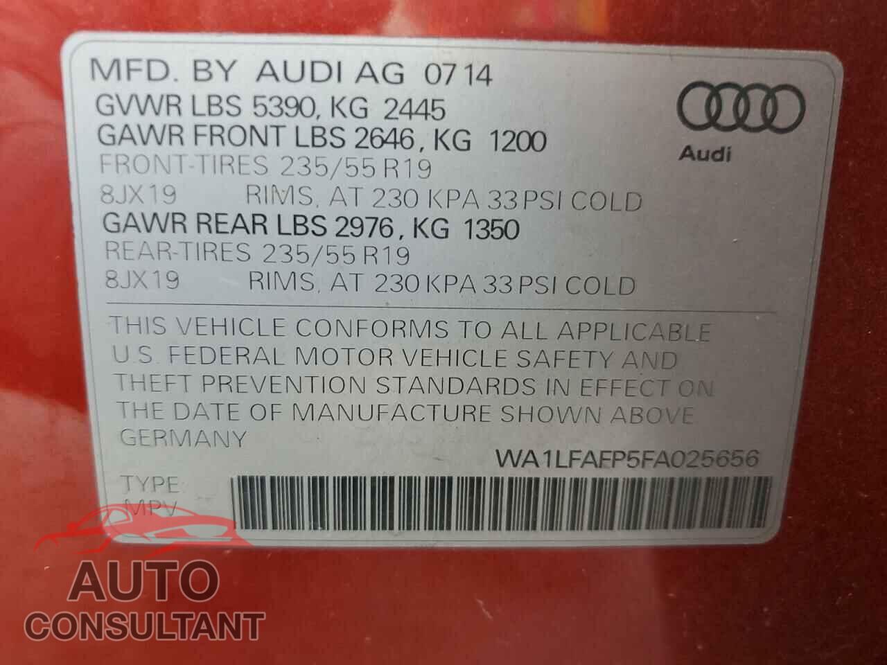 AUDI Q5 2015 - WA1LFAFP5FA025656