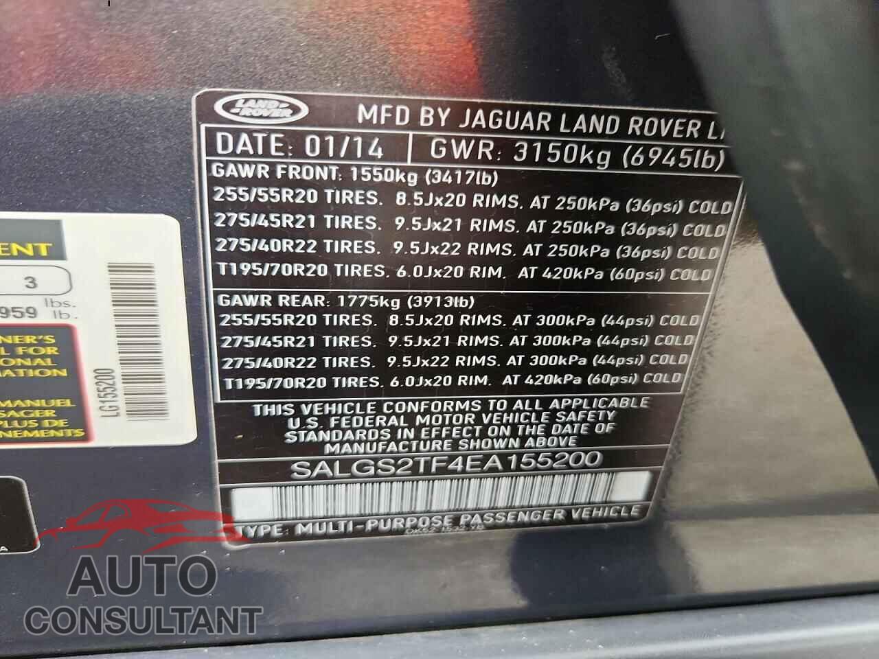 LAND ROVER RANGEROVER 2014 - SALGS2TF4EA155200