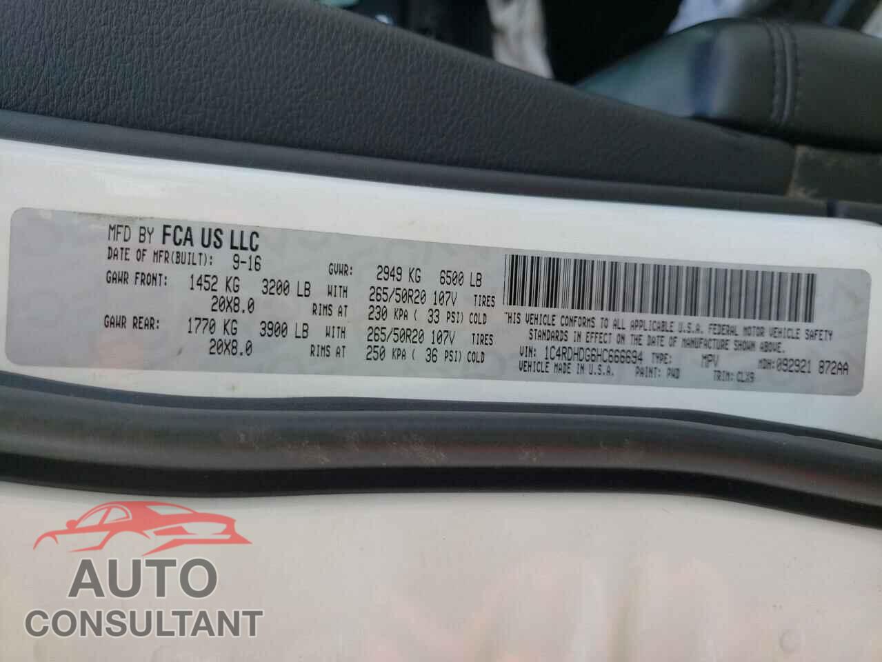 DODGE DURANGO 2017 - 1C4RDHDG6HC666694