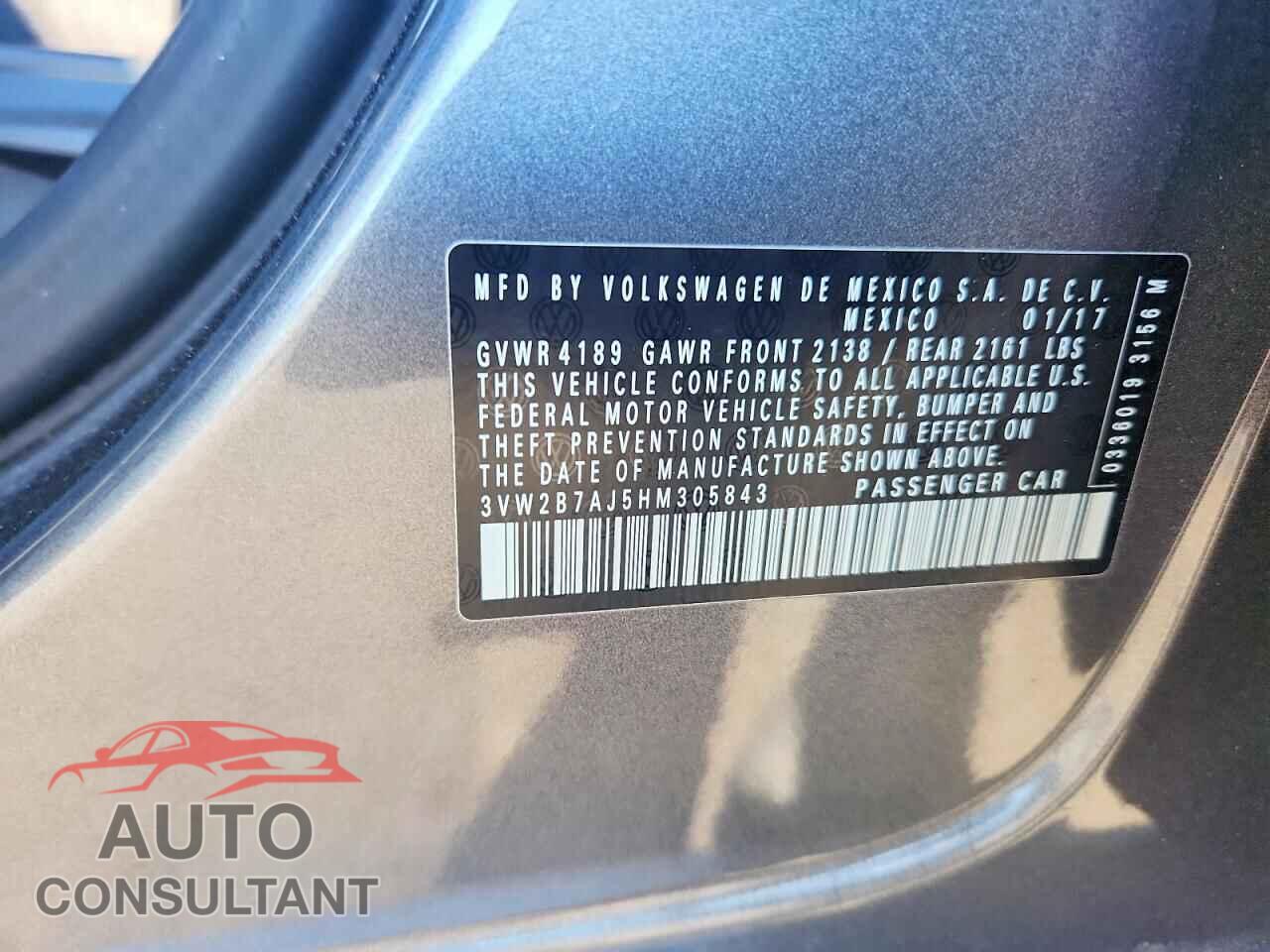 VOLKSWAGEN JETTA 2017 - 3VW2B7AJ5HM305843