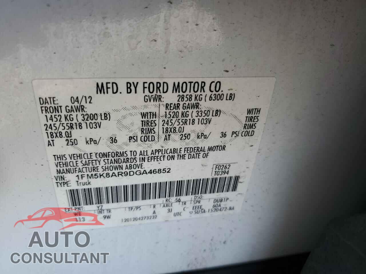 FORD EXPLORER 2013 - 1FM5K8AR9DGA46852