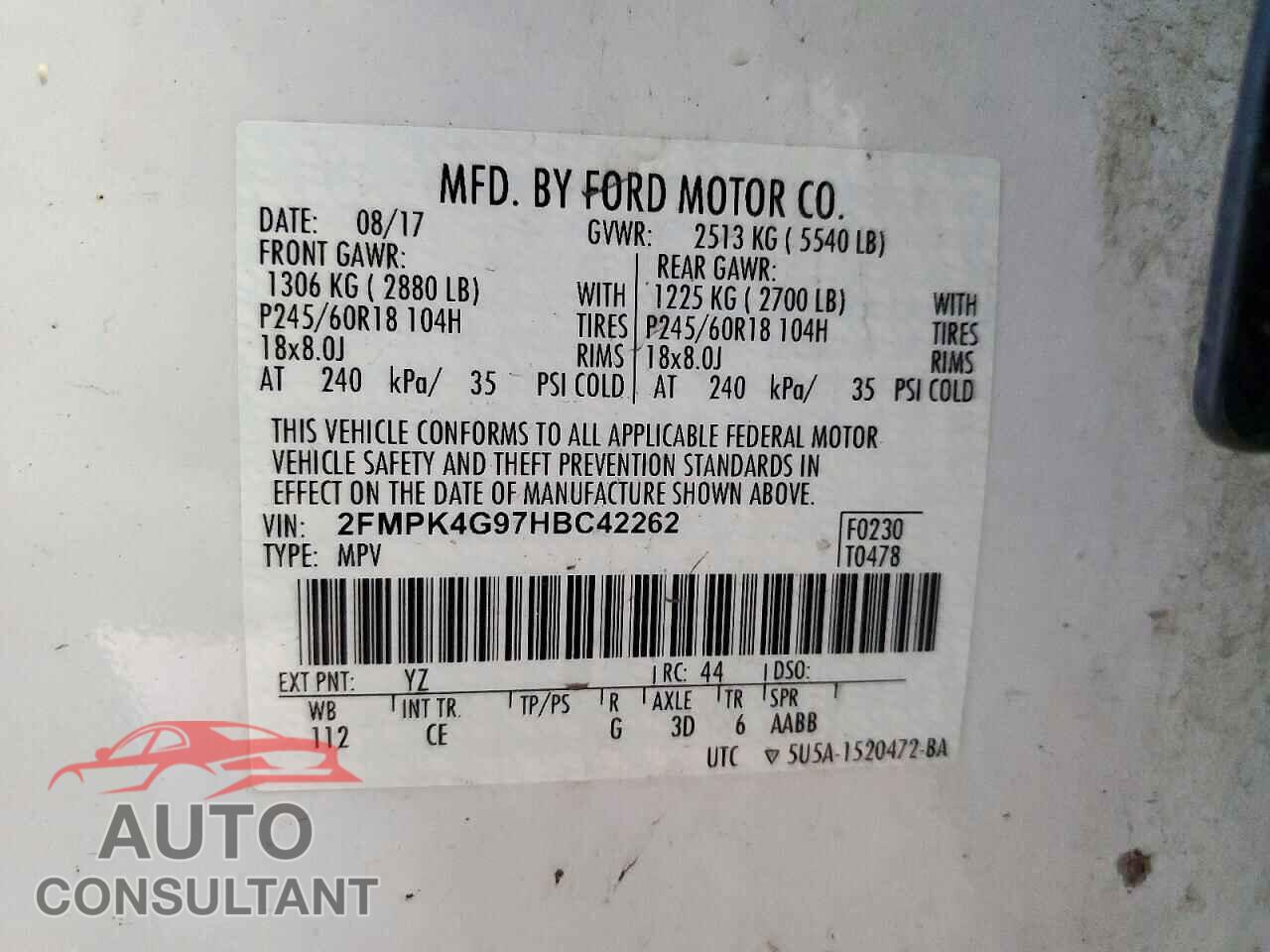 FORD EDGE 2017 - 2FMPK4G97HBC42262