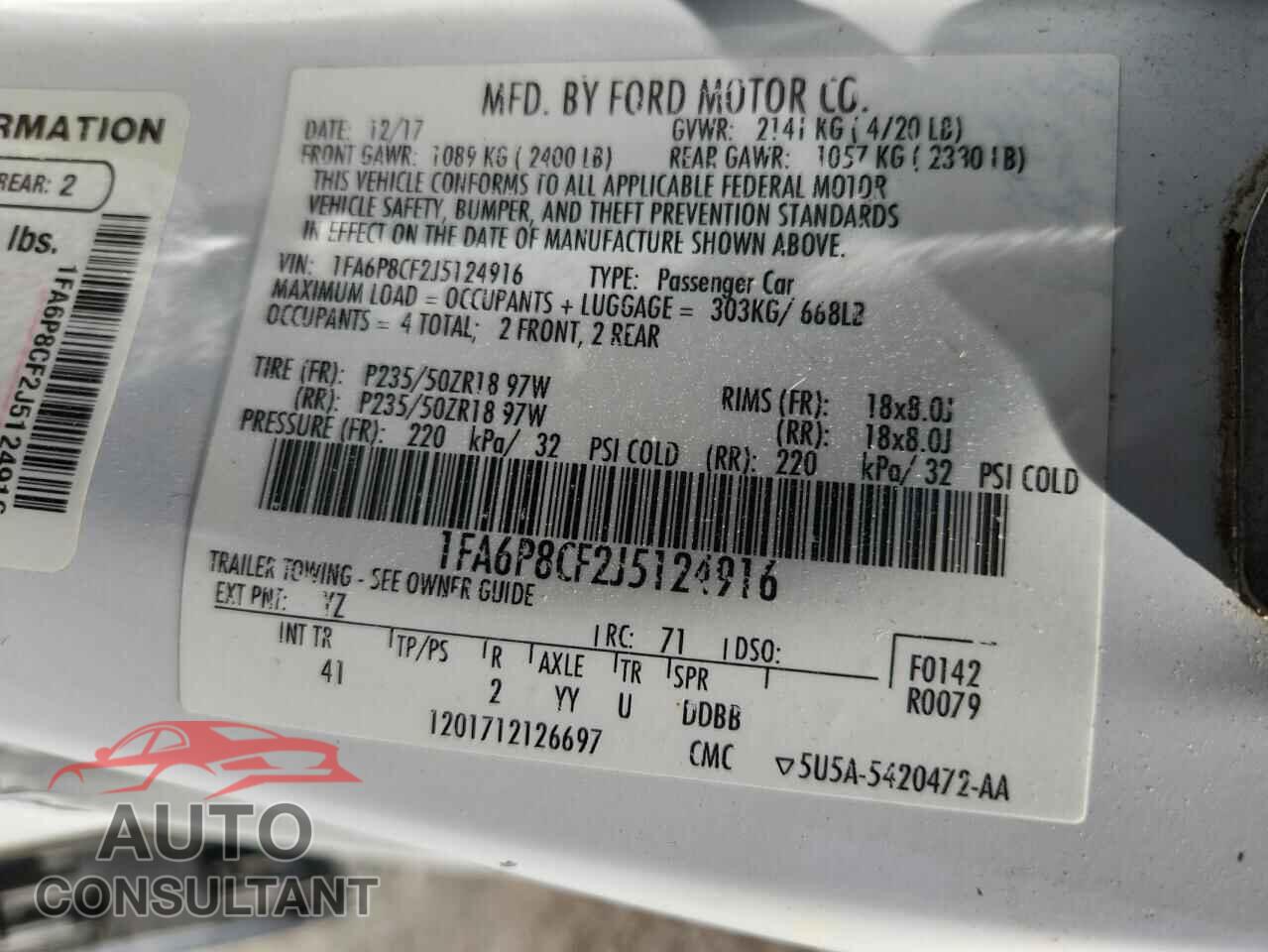 FORD MUSTANG 2018 - 1FA6P8CF2J5124916
