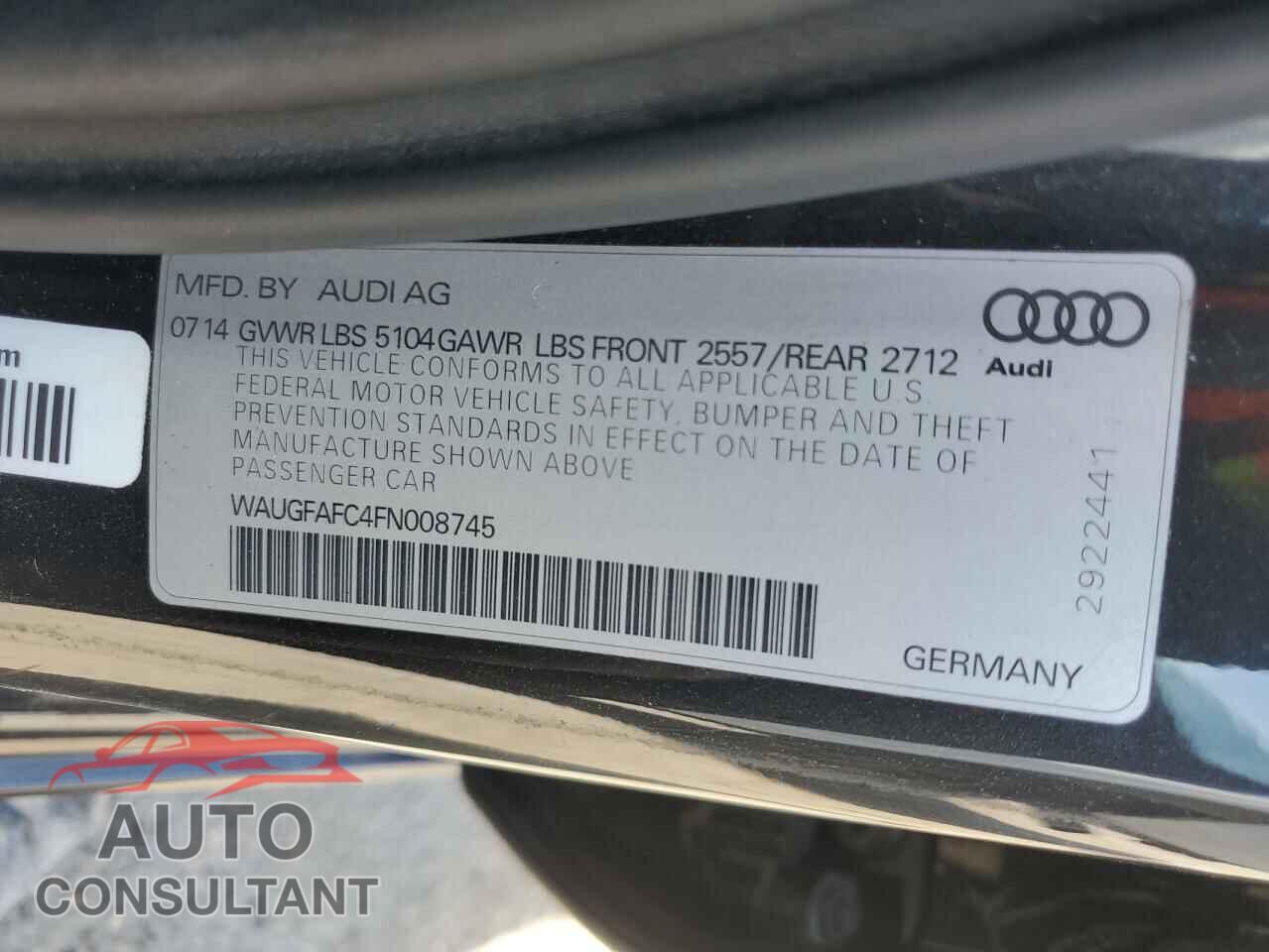 AUDI A6 2015 - WAUGFAFC4FN008745