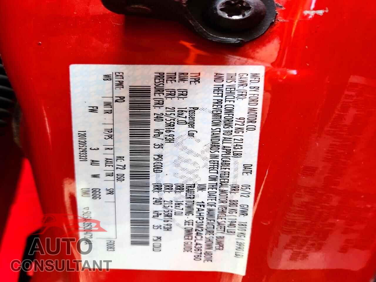 FORD FOCUS 2012 - 1FAHP3M24CL436760