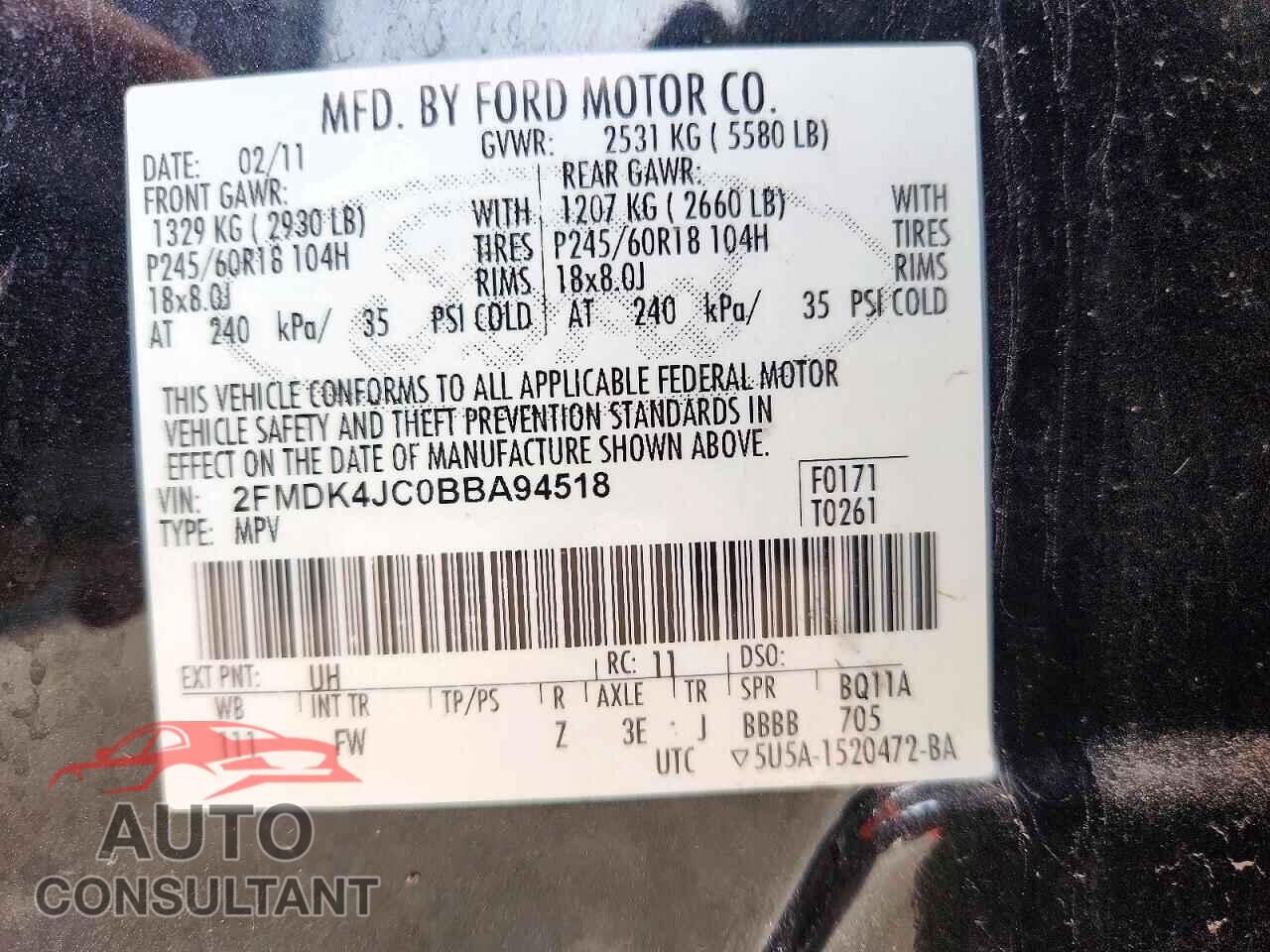 FORD EDGE 2011 - 2FMDK4JC0BBA94518