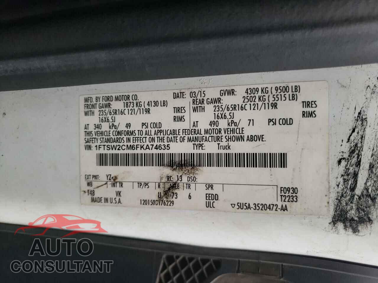 FORD TRANSIT 2015 - 1FTSW2CM6FKA74635