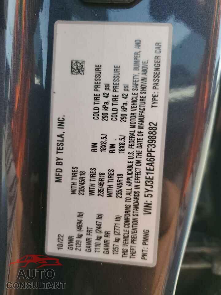 TESLA MODEL 3 2023 - 5YJ3E1EA6PF398882