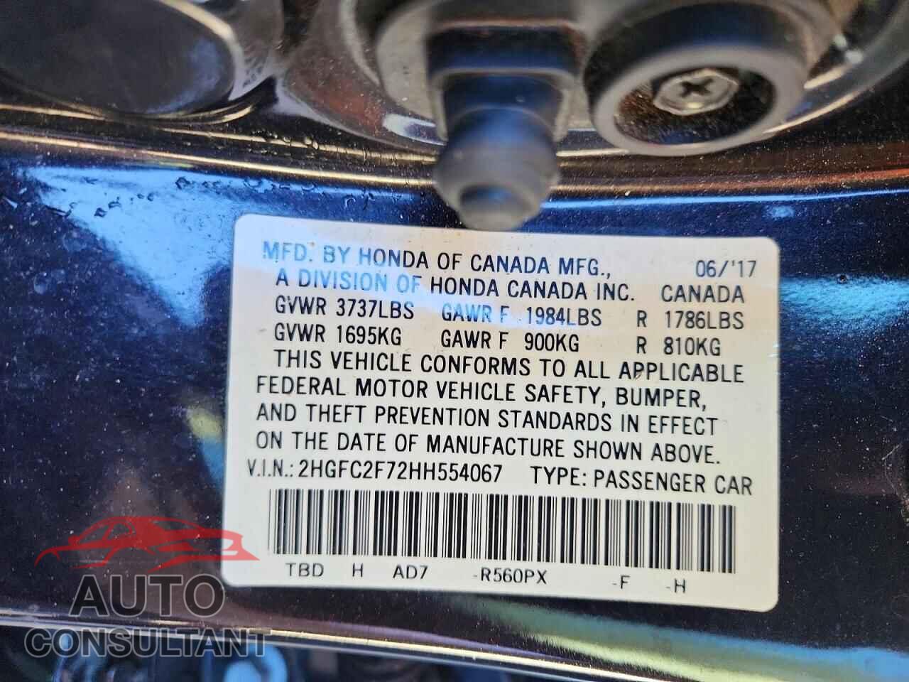 HONDA CIVIC 2017 - 2HGFC2F72HH554067