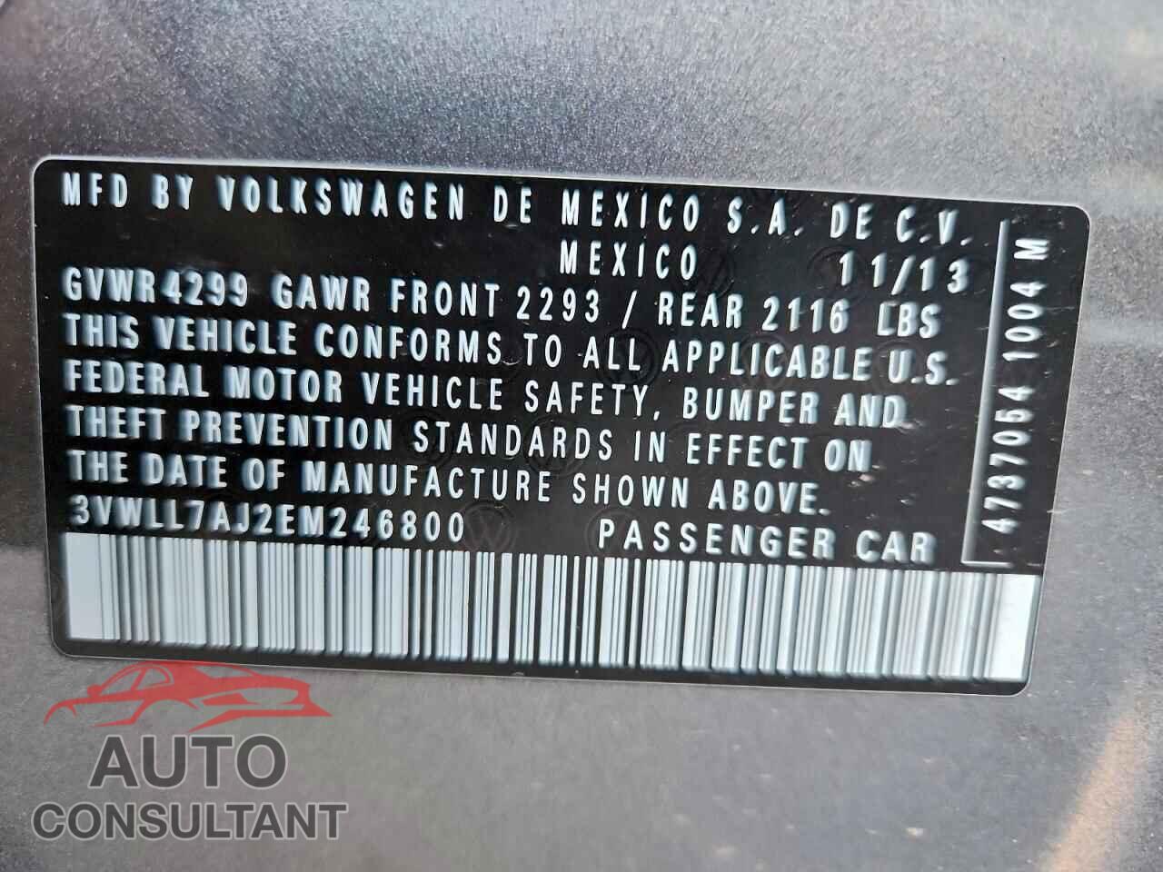 VOLKSWAGEN JETTA 2014 - 3VWLL7AJ2EM246800