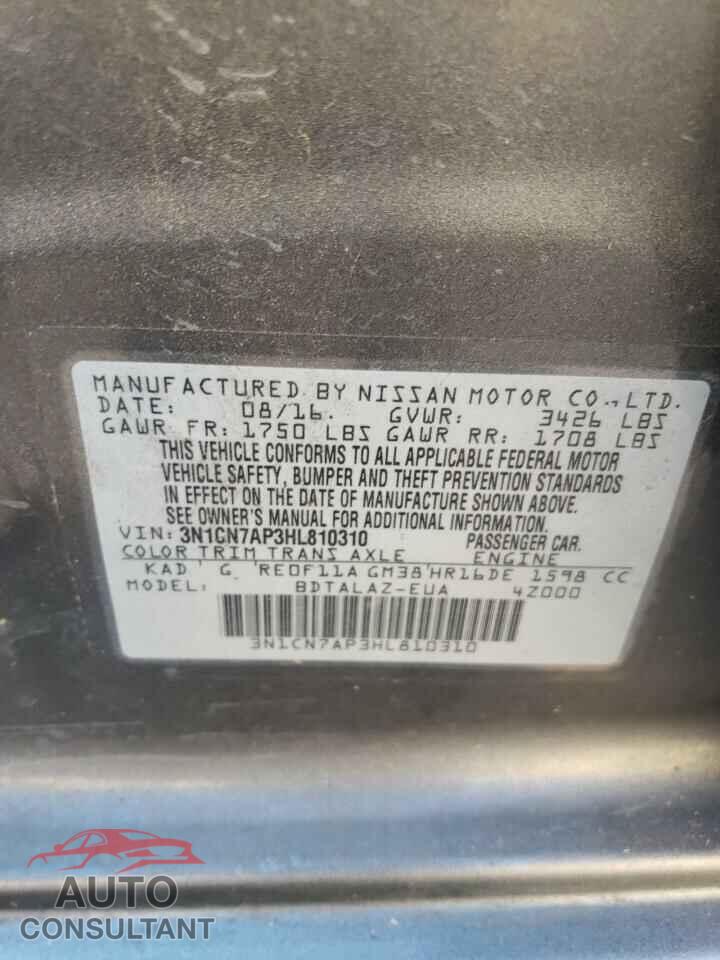 NISSAN VERSA 2017 - 3N1CN7AP3HL810310