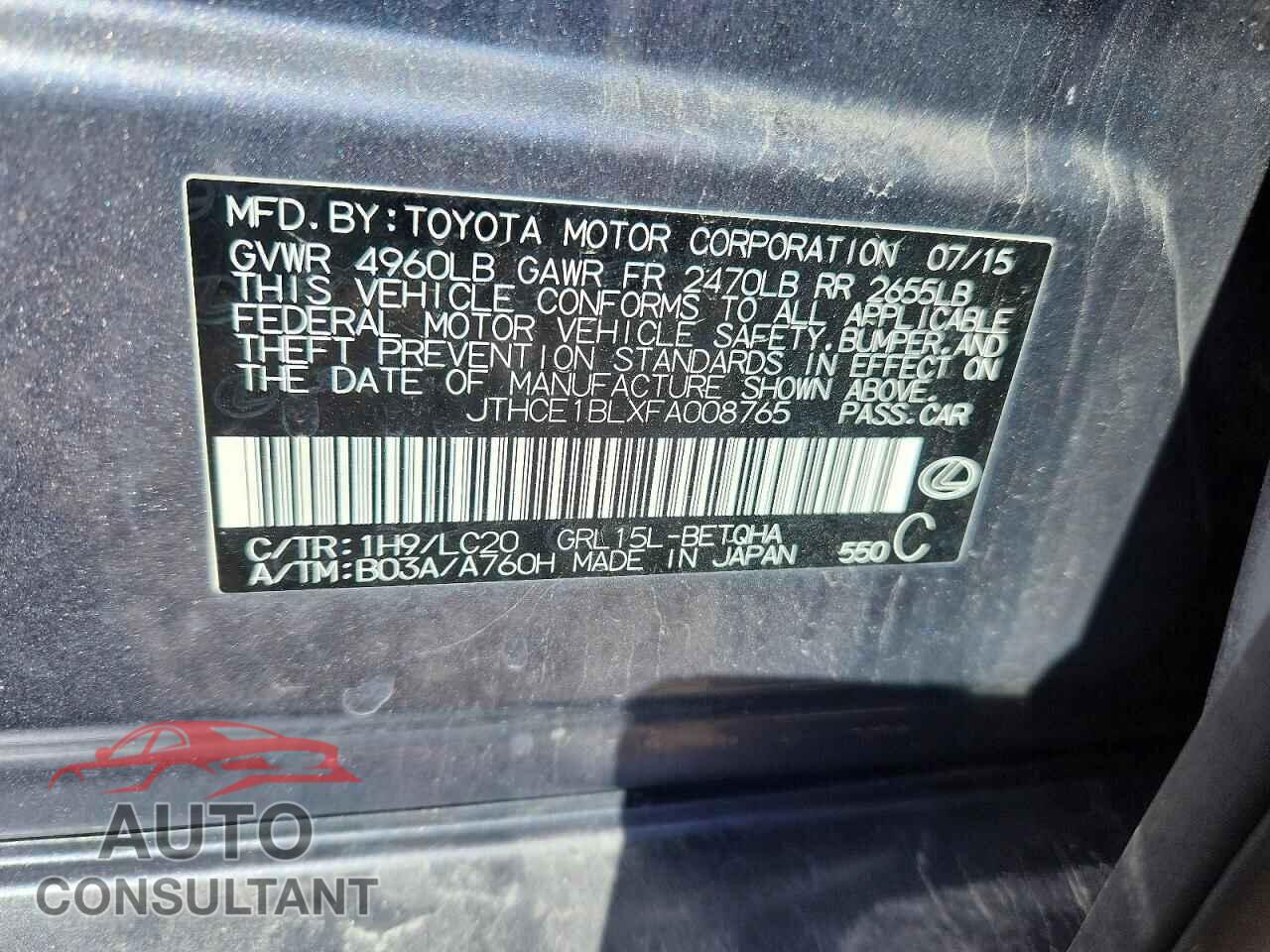 LEXUS GS350 2015 - JTHCE1BLXFA008765