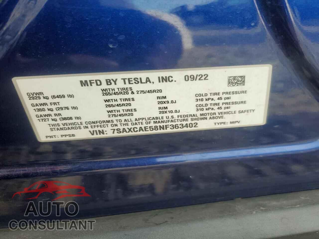 TESLA MODEL X 2022 - 7SAXCAE58NF363402