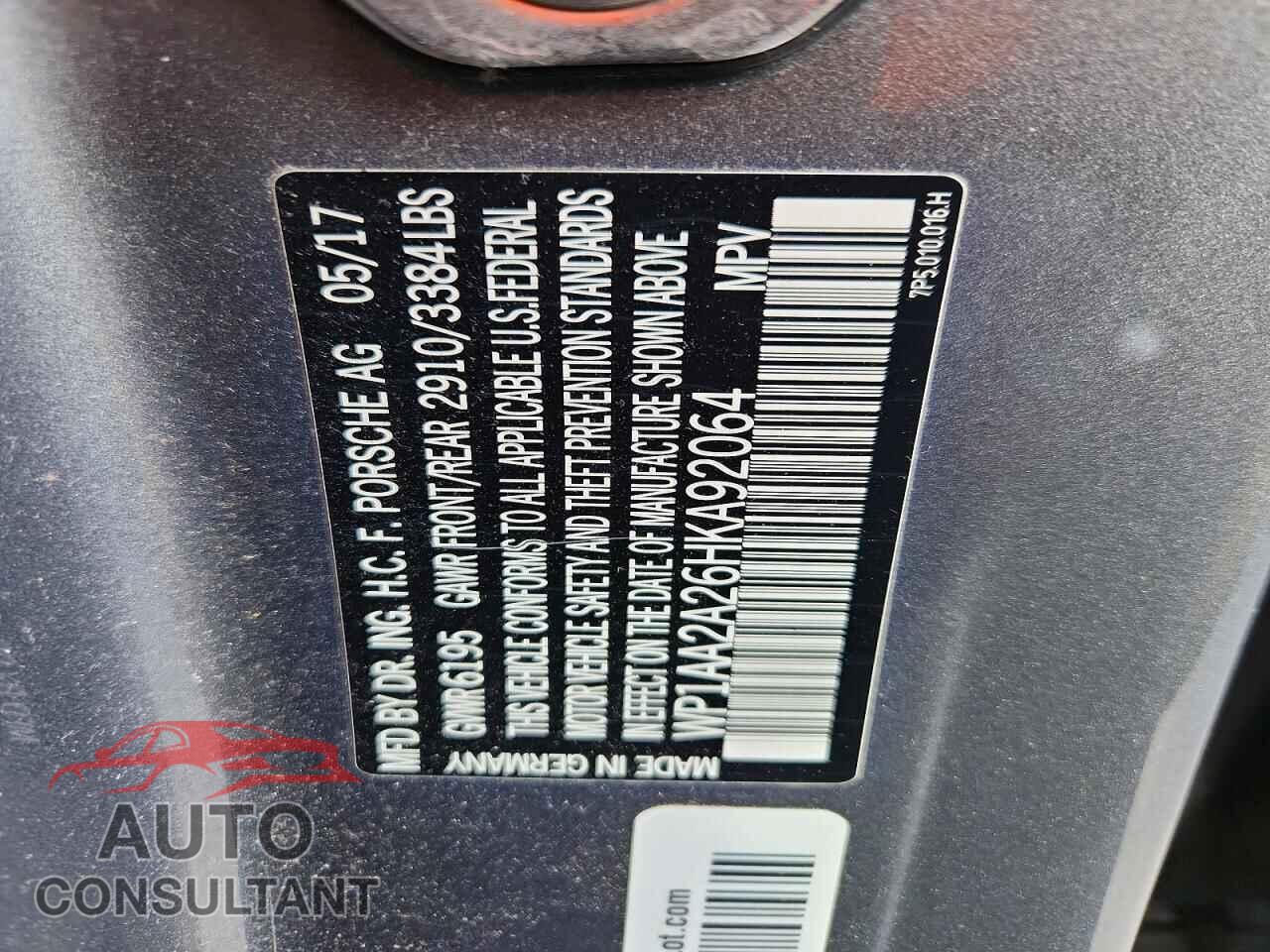 PORSCHE CAYENNE 2017 - WP1AA2A26HKA92064