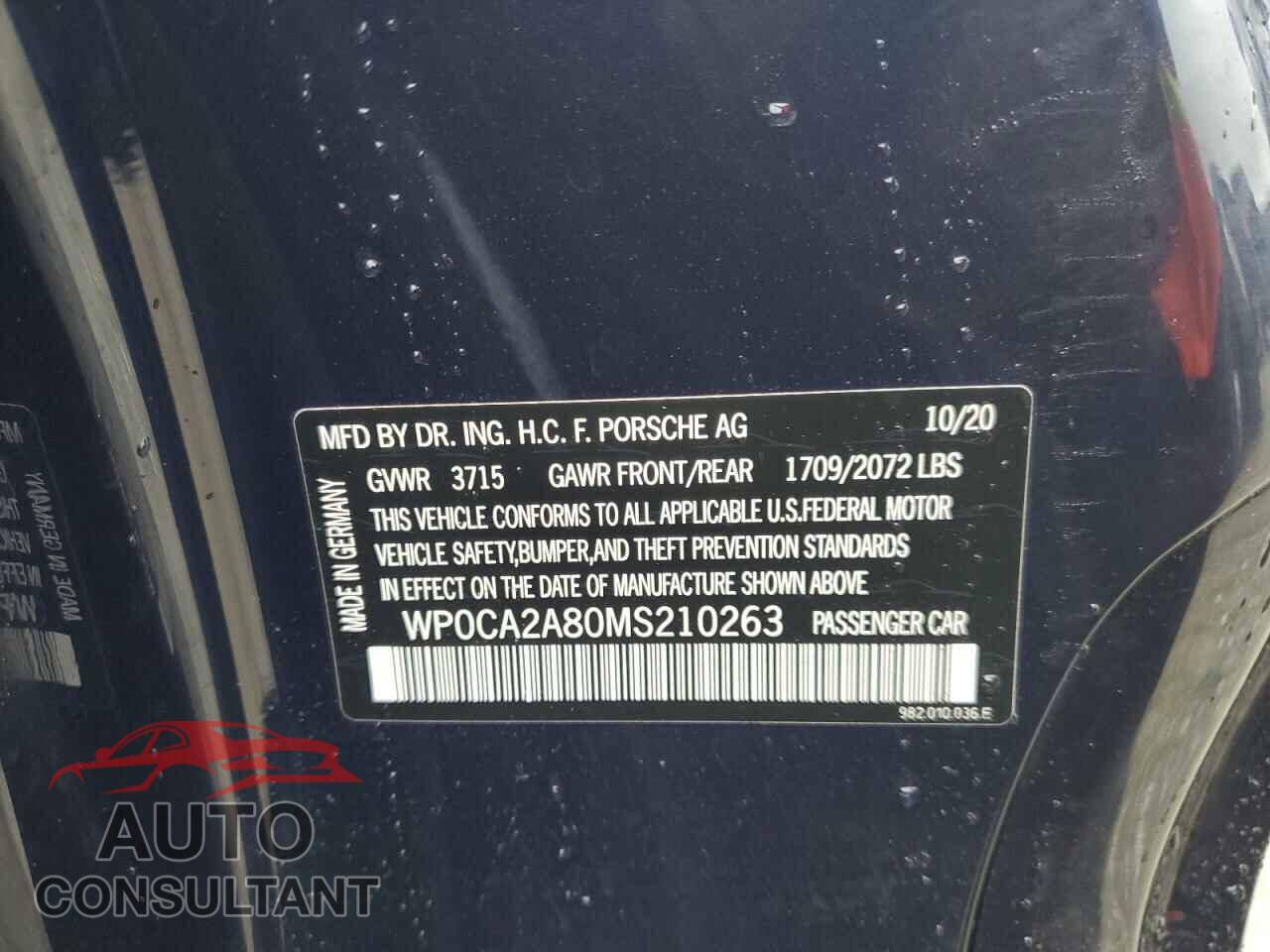 PORSCHE BOXSTER 2021 - WP0CA2A80MS210263