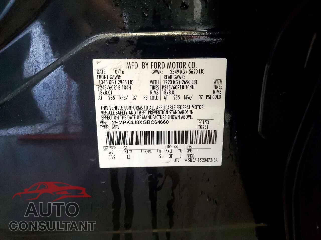 FORD EDGE 2016 - 2FMPK4J8XGBC64660