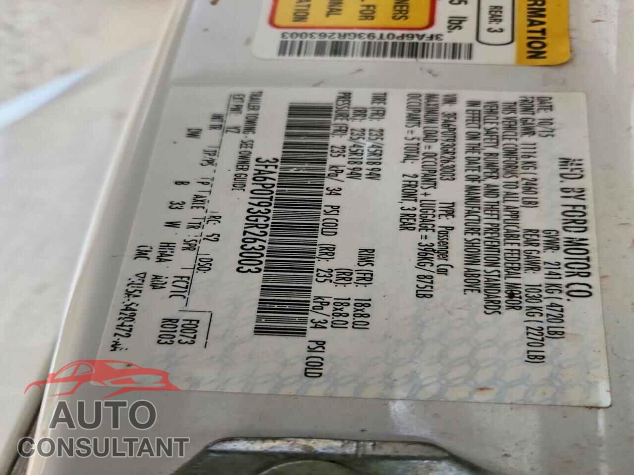 FORD FUSION 2016 - 3FA6P0T93GR263003