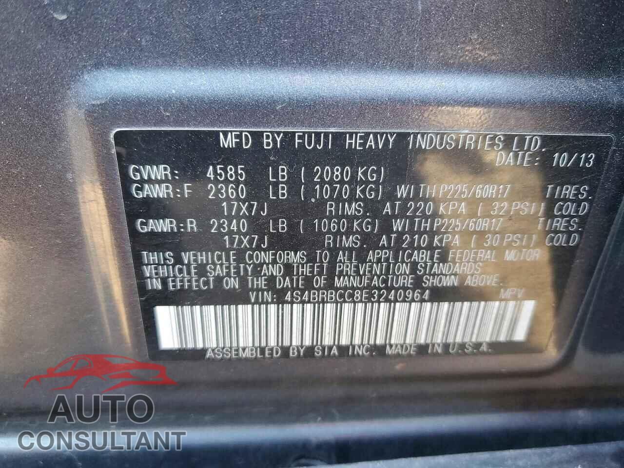SUBARU OUTBACK 2014 - 4S4BRBCC8E3240964
