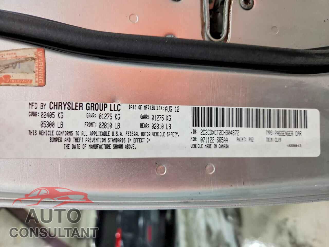 DODGE CHARGER 2012 - 2C3CDXCT2CH304872