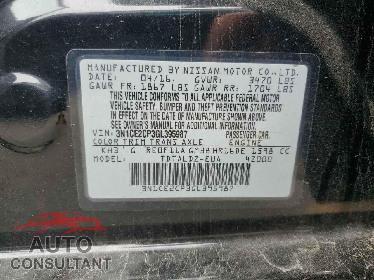 NISSAN VERSA 2016 - 3N1CE2CP3GL395987