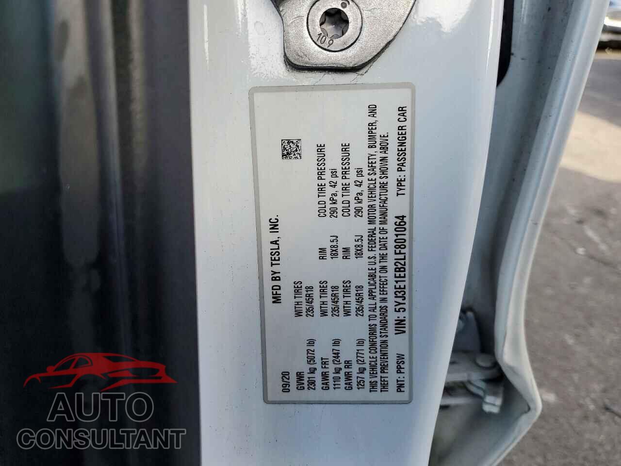 TESLA MODEL 3 2020 - 5YJ3E1EB2LF801064