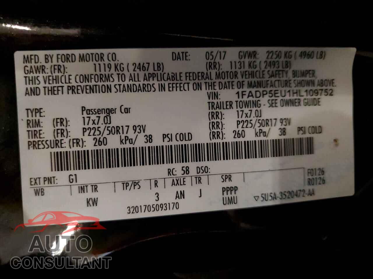FORD CMAX 2017 - 1FADP5EU1HL109752