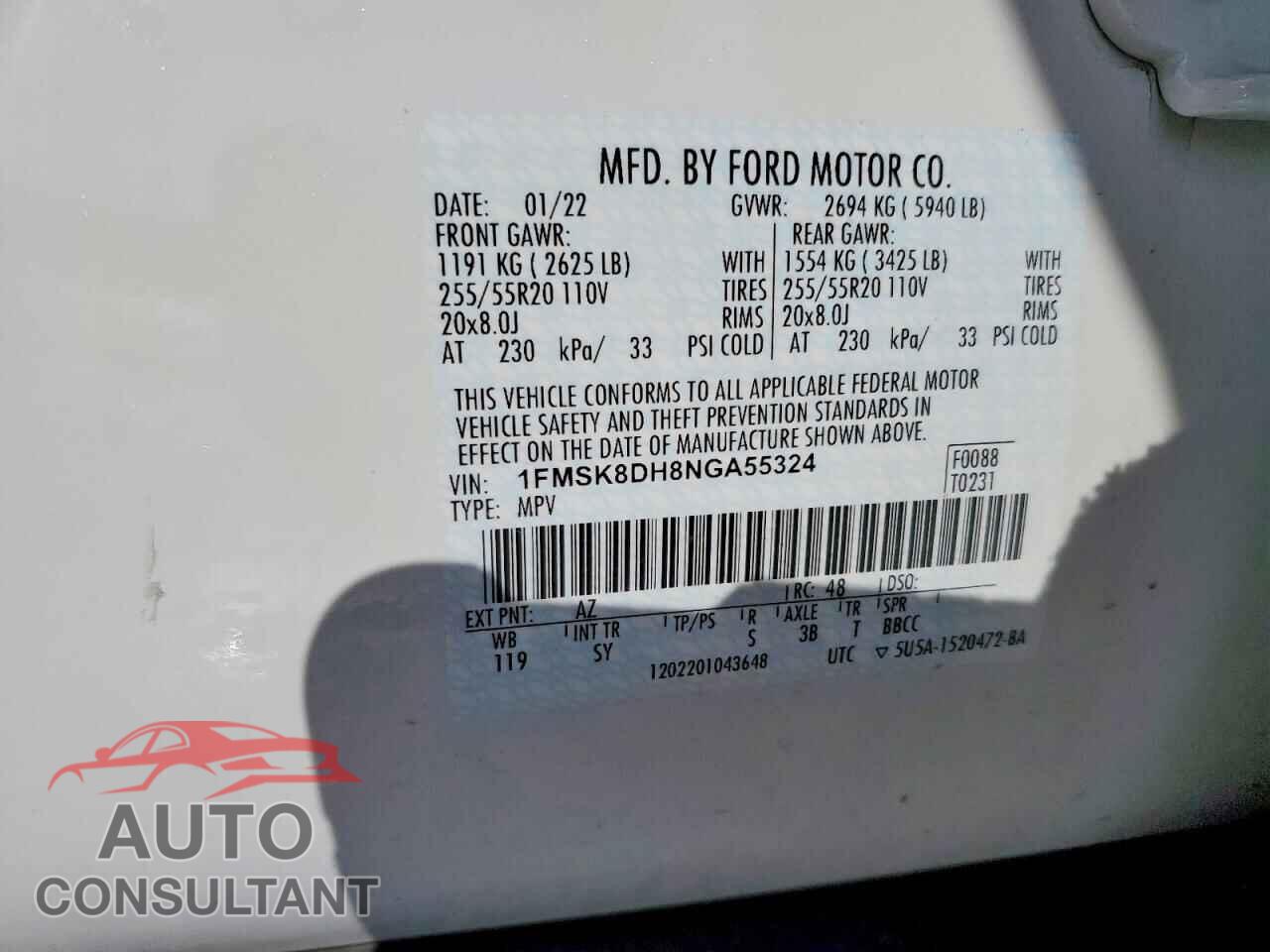 FORD EXPLORER 2022 - 1FMSK8DH8NGA55324