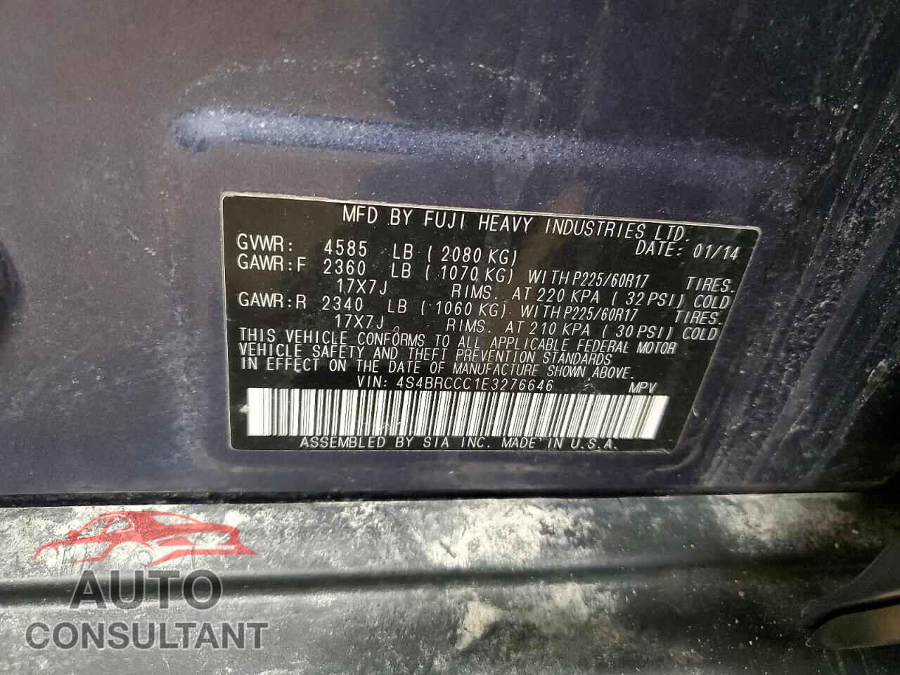 SUBARU OUTBACK 2014 - 4S4BRCCC1E3276646