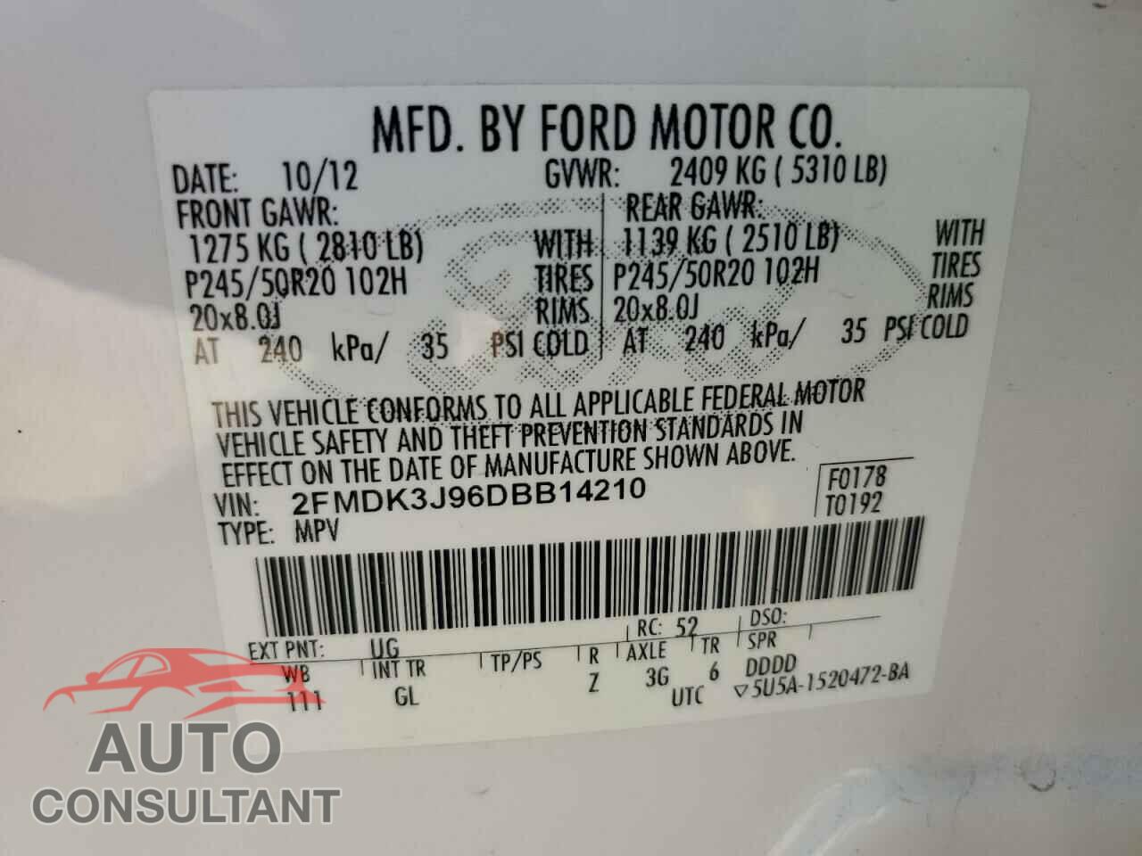 FORD EDGE 2013 - 2FMDK3J96DBB14210