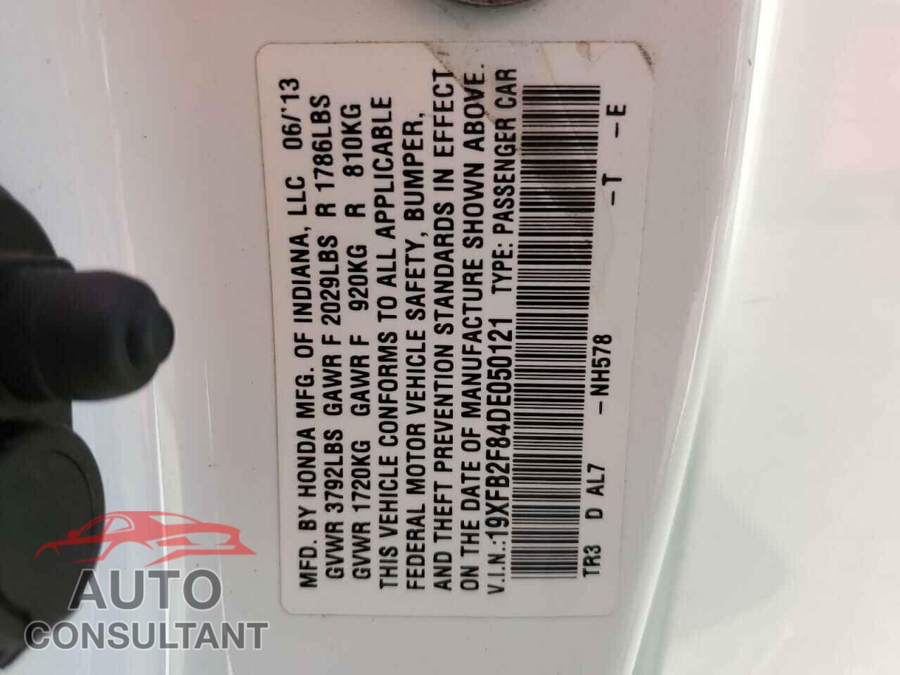 HONDA CIVIC 2013 - 19XFB2F84DE050121