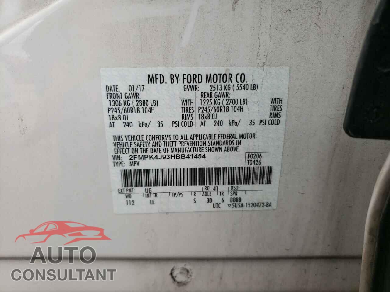 FORD EDGE 2017 - 2FMPK4J93HBB41454