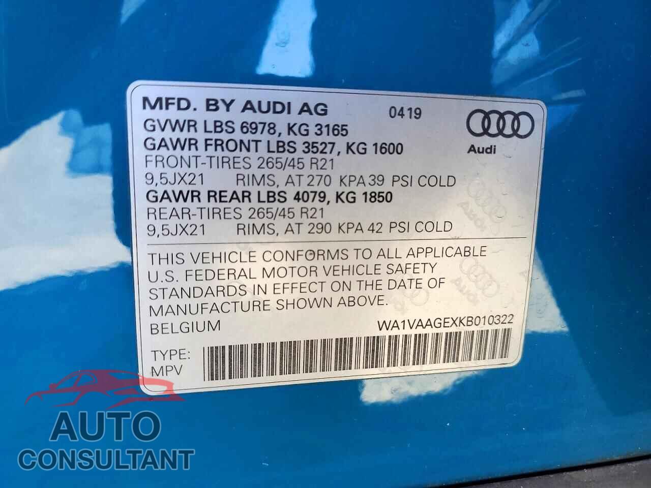 AUDI E-TRON 2019 - WA1VAAGEXKB010322