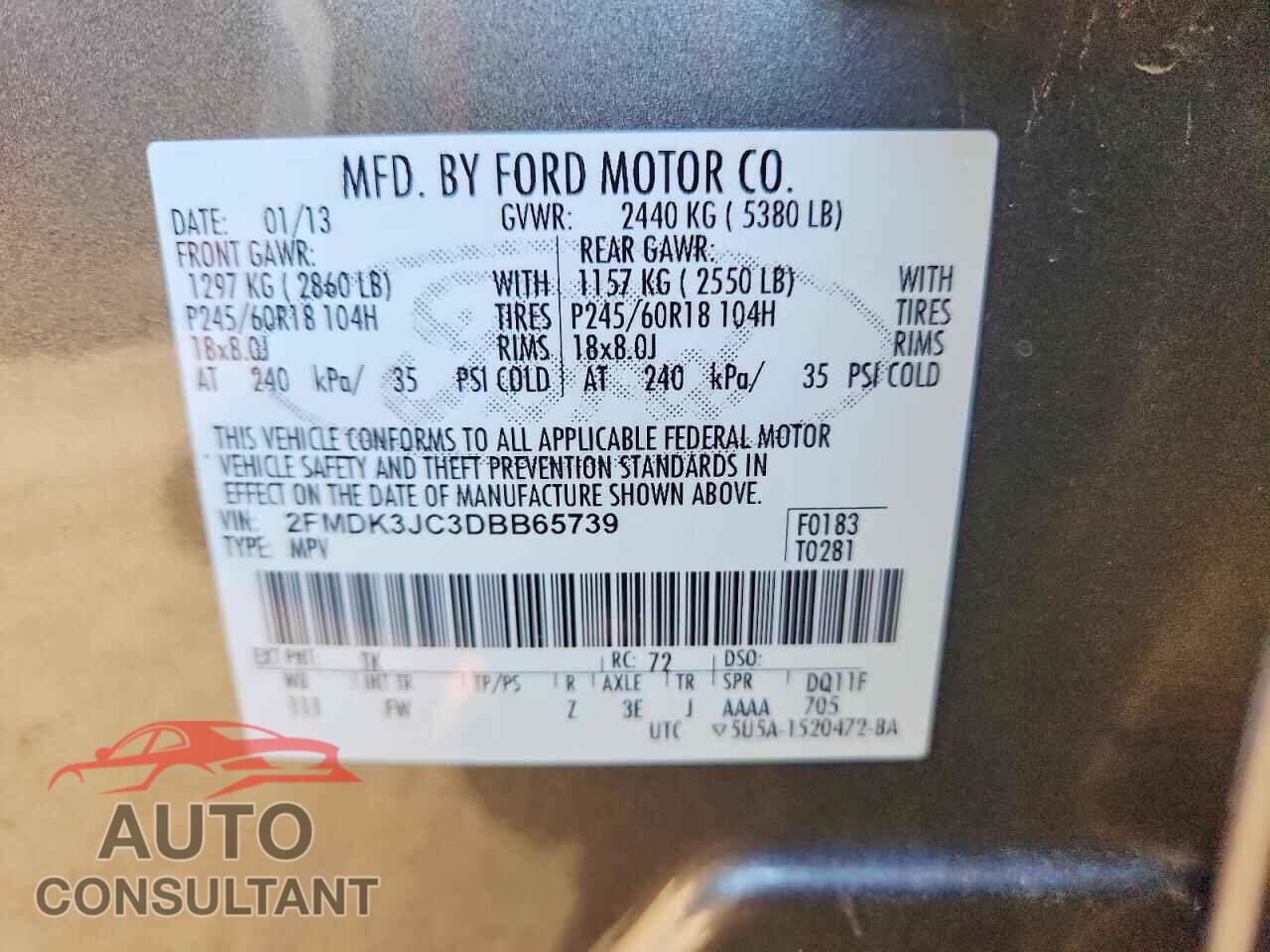 FORD EDGE 2013 - 2FMDK3JC3DBB65739