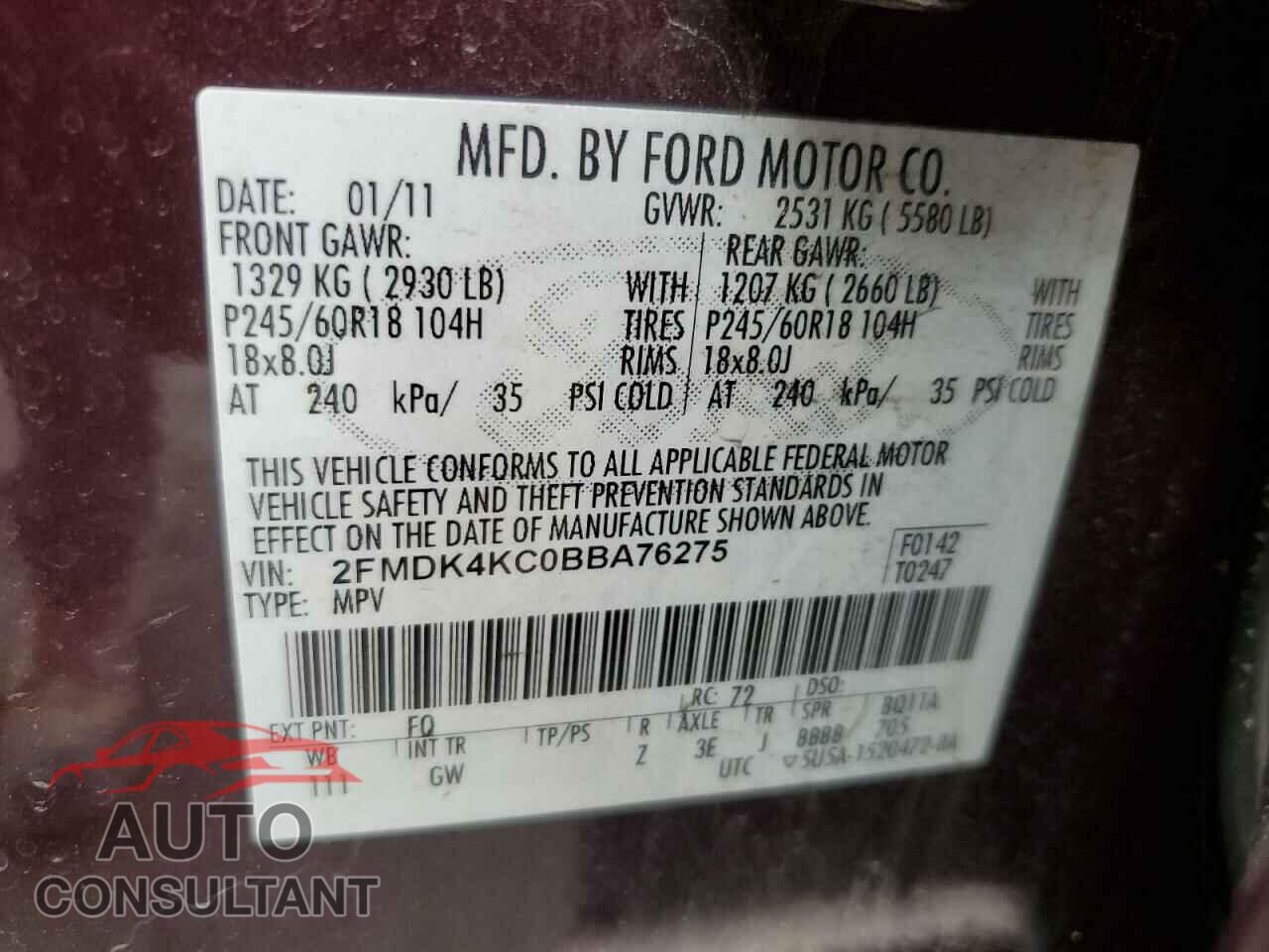 FORD EDGE 2011 - 2FMDK4KC0BBA76275