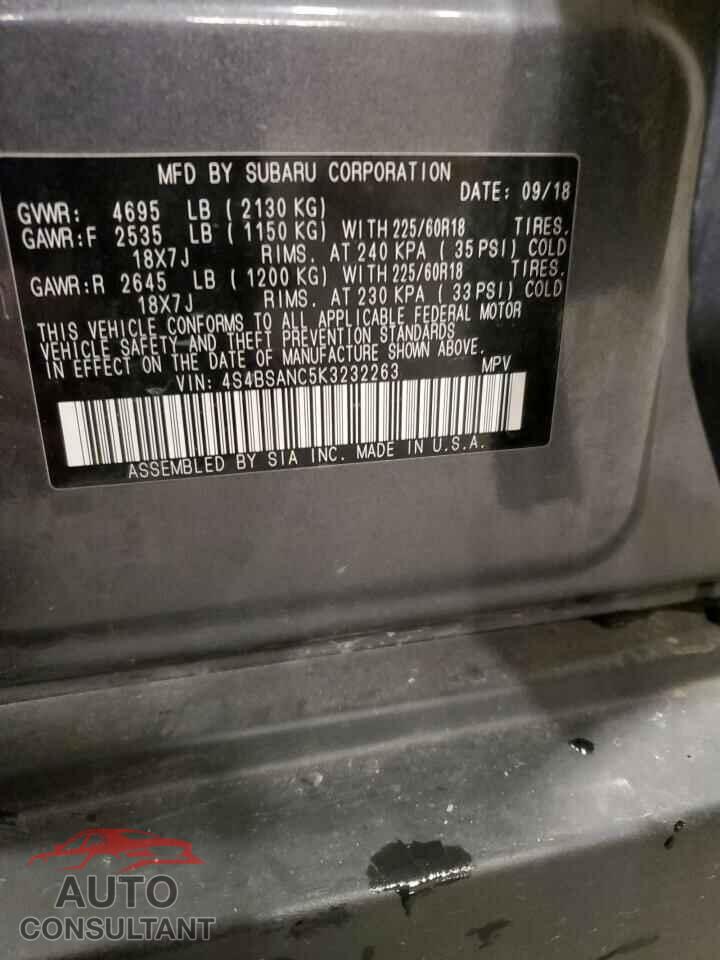 SUBARU OUTBACK 2019 - 4S4BSANC5K3232263
