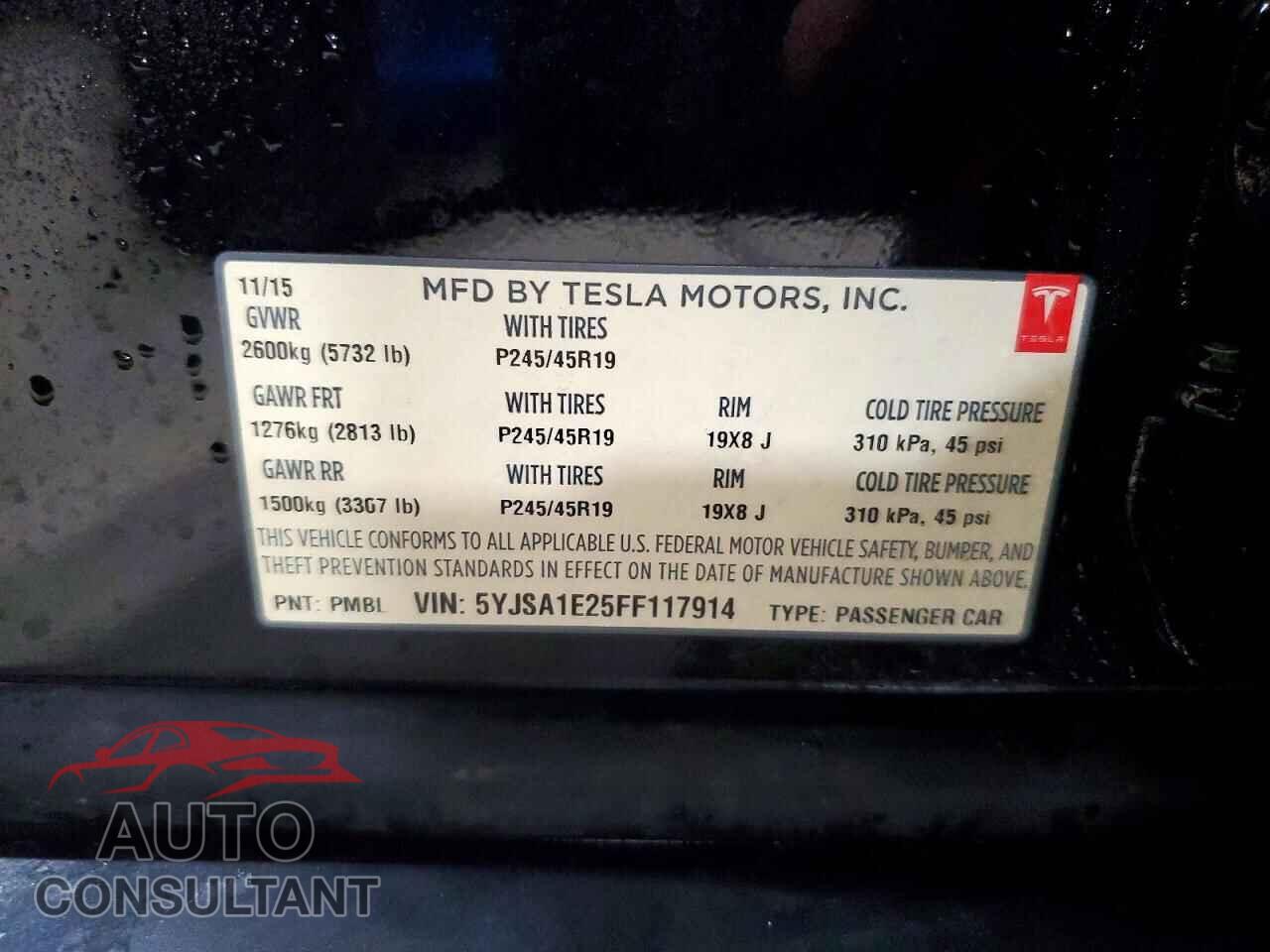 TESLA MODEL S 2015 - 5YJSA1E25FF117914