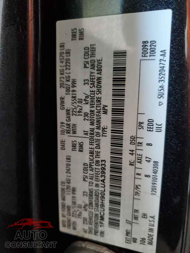 FORD ESCAPE 2020 - 1FMCU9H90LUA39933