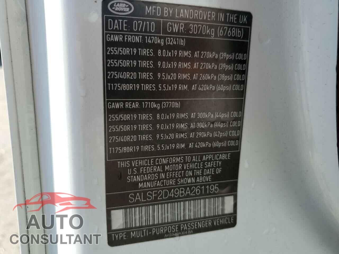 LAND ROVER RANGEROVER 2011 - SALSF2D49BA261195