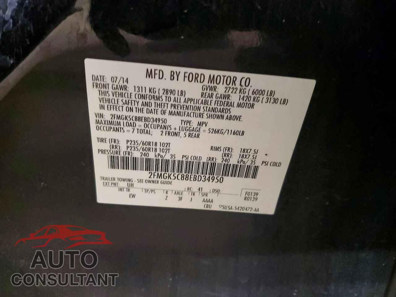 FORD FLEX 2014 - 2FMGK5C88EBD34950