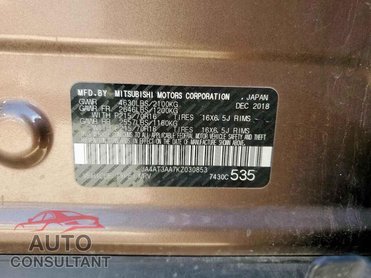 MITSUBISHI ECLIPSE 2019 - JA4AT3AA7KZ030853