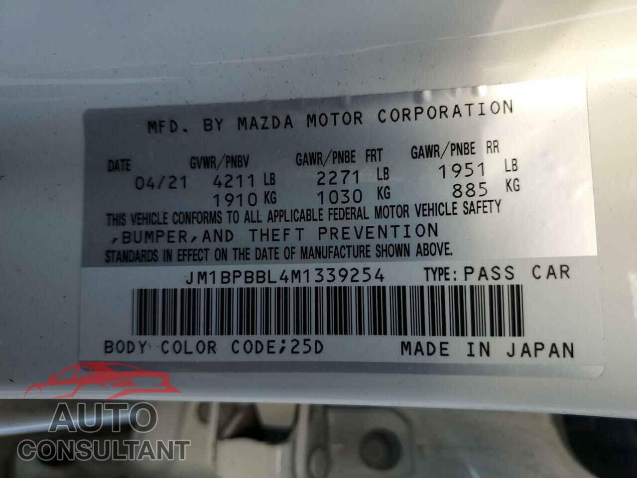 MAZDA 3 2021 - JM1BPBBL4M1339254