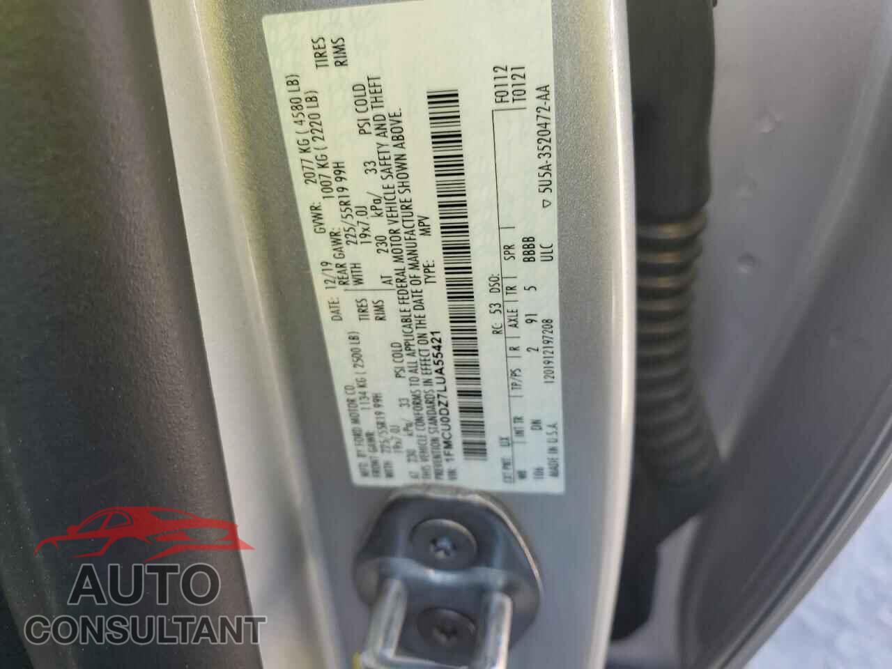 FORD ESCAPE 2020 - 1FMCU0DZ7LUA55421